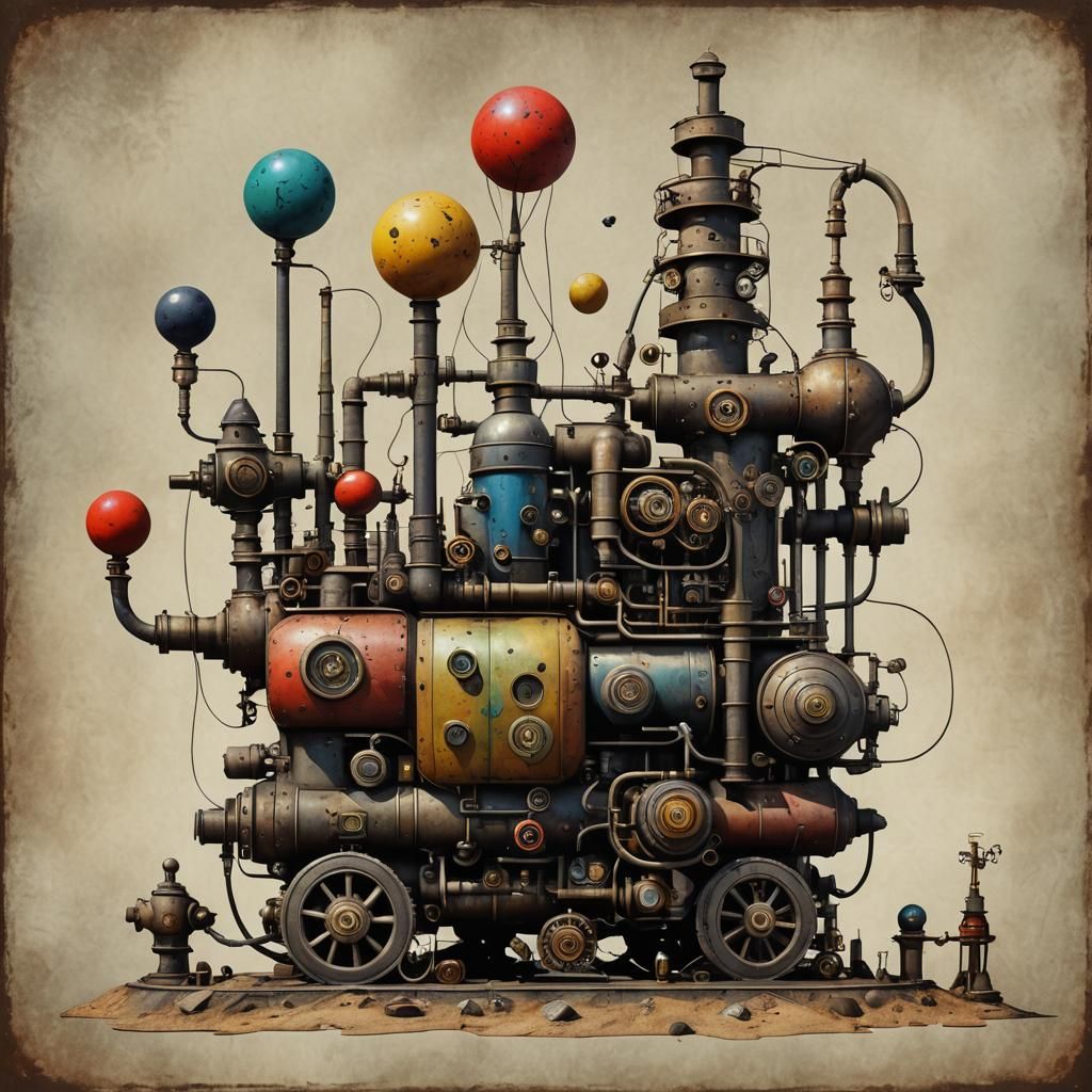 Alien Gas Station in Joan Miró Style