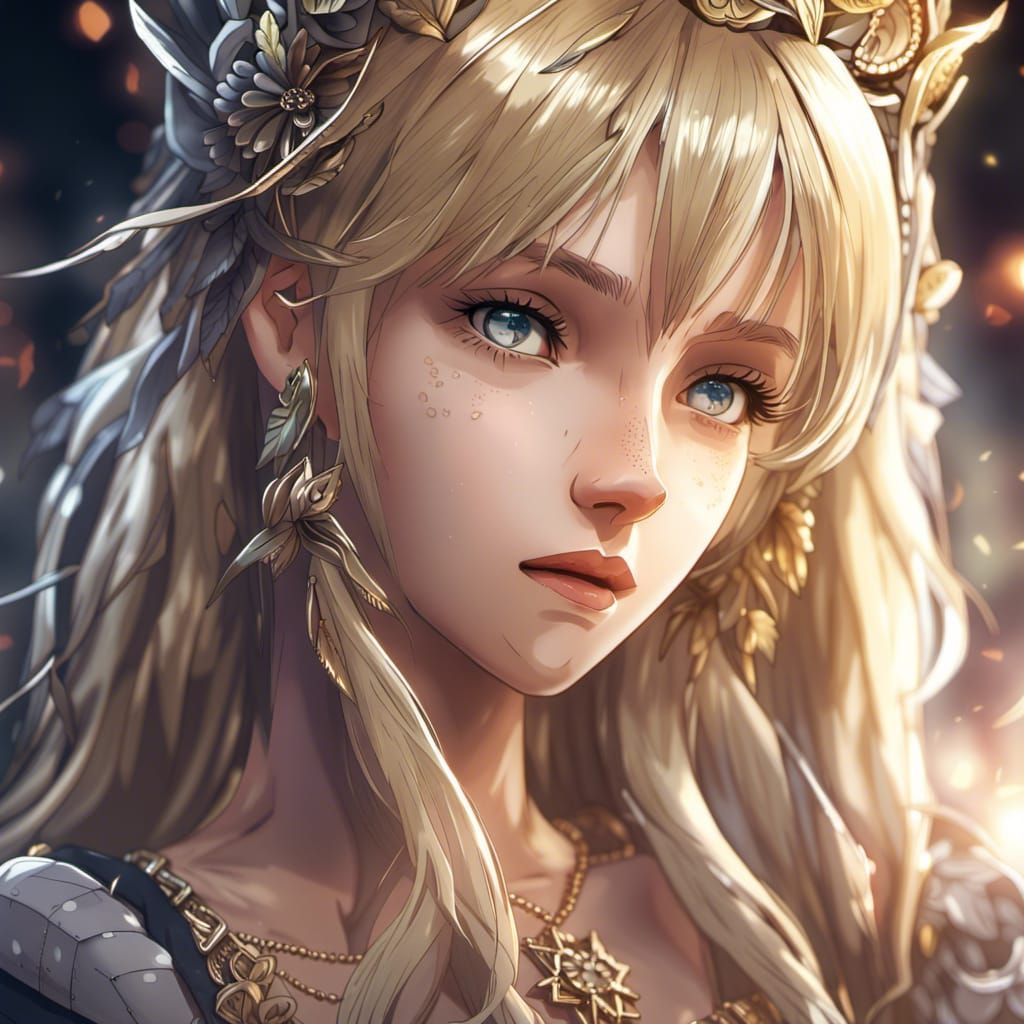 Hyperrealistic Anime Queen with Blonde Hair