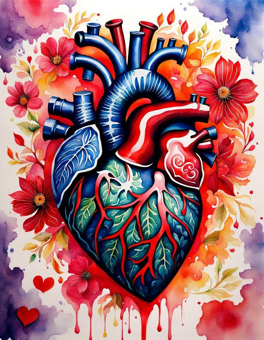 Floral Watercolor Heart with Volumetric Lighting