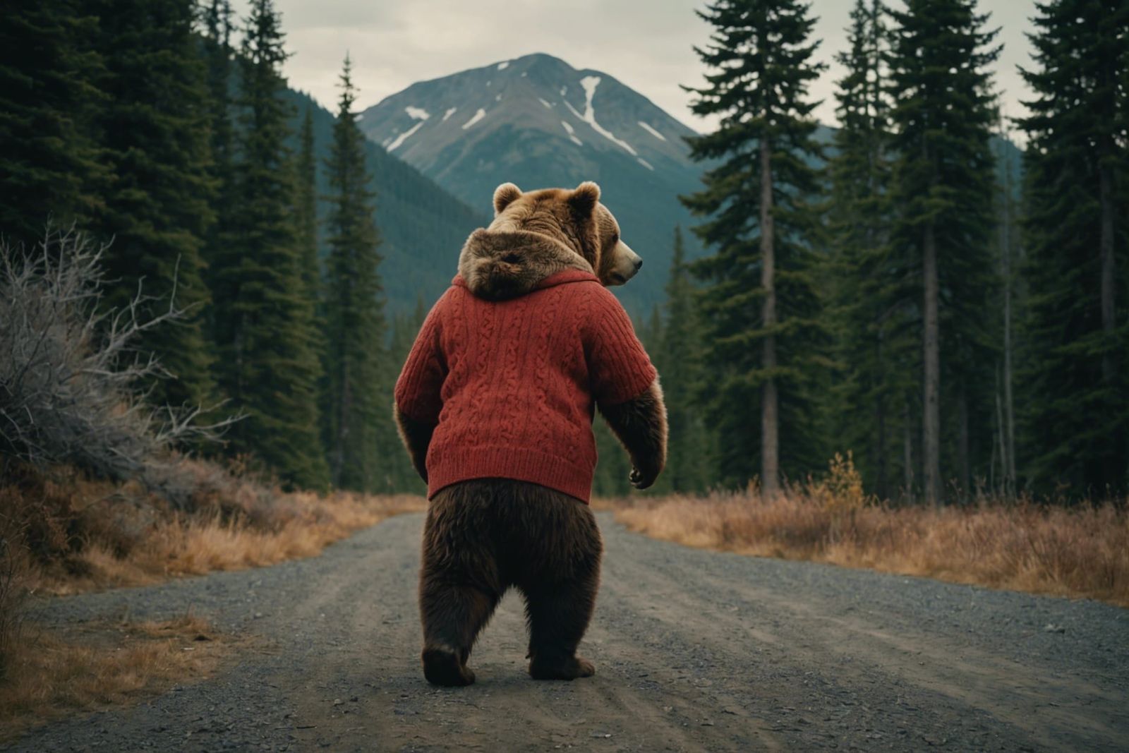 Bear in Cardigan: Cinematic Film Still