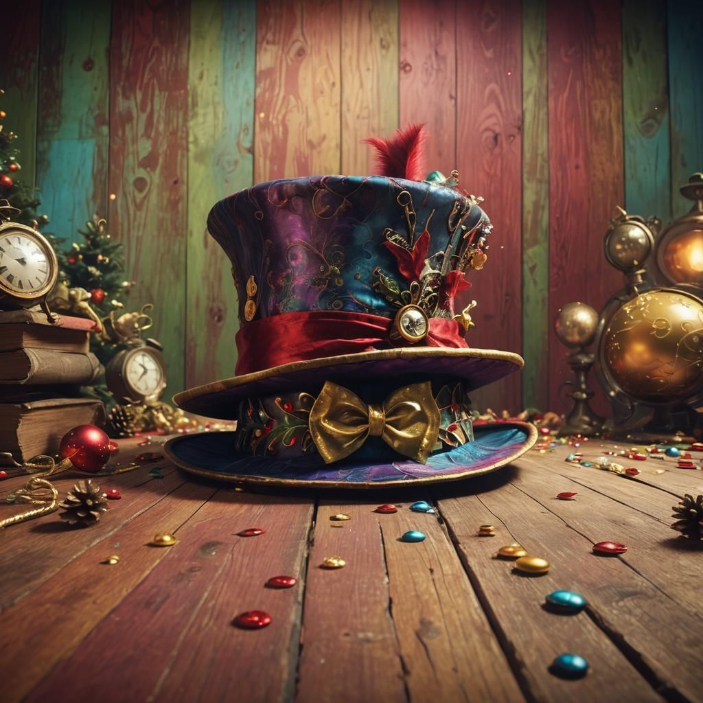 Mad Hatter in Whimsical Christmas Scene as 3D Art