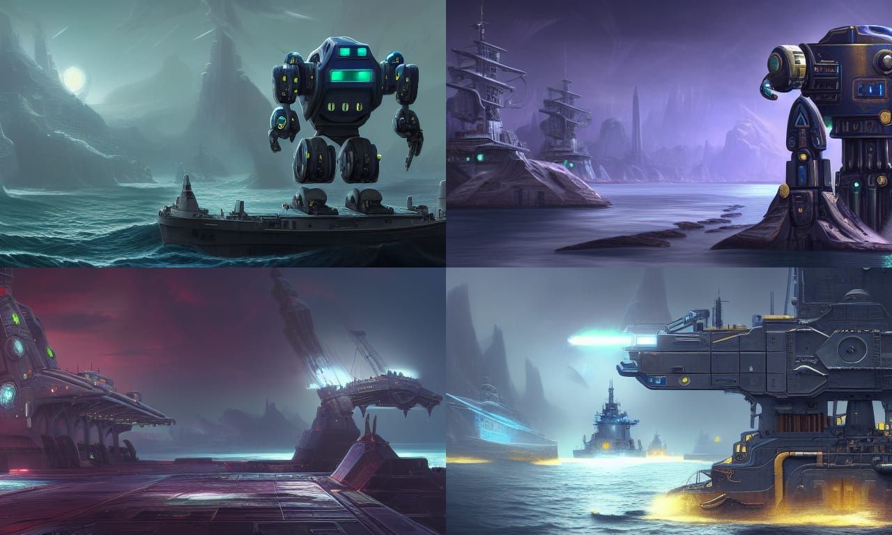 Robot Navy: Detailed Matte Painting in Fantasy Style