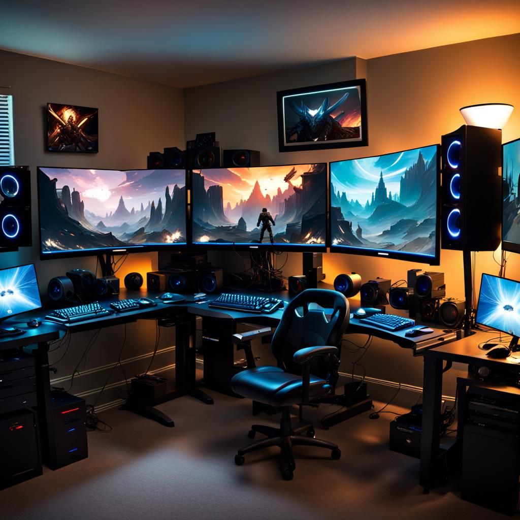 Spectacular Multi-Monitor Gaming Setup with Backlighting