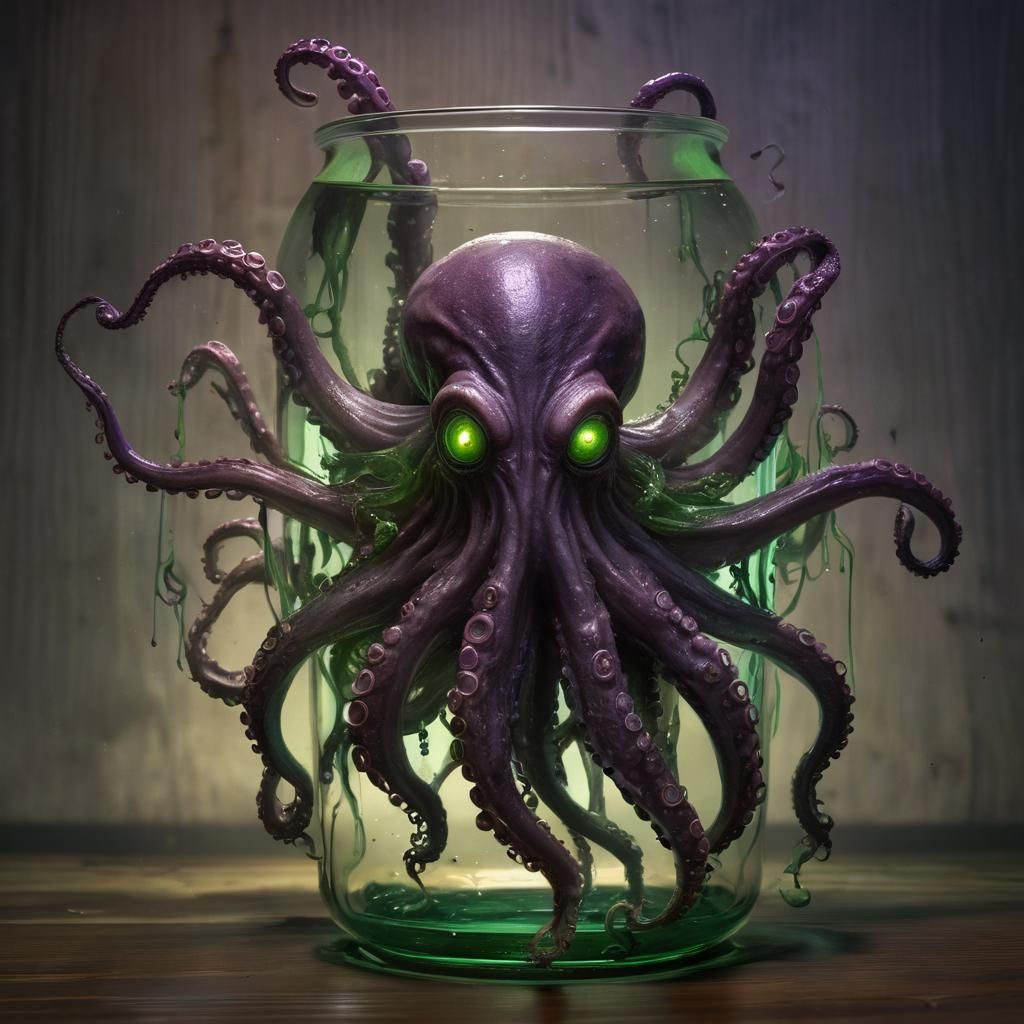 A spooky zombie octopus with decaying tentacles and eyes. Th...