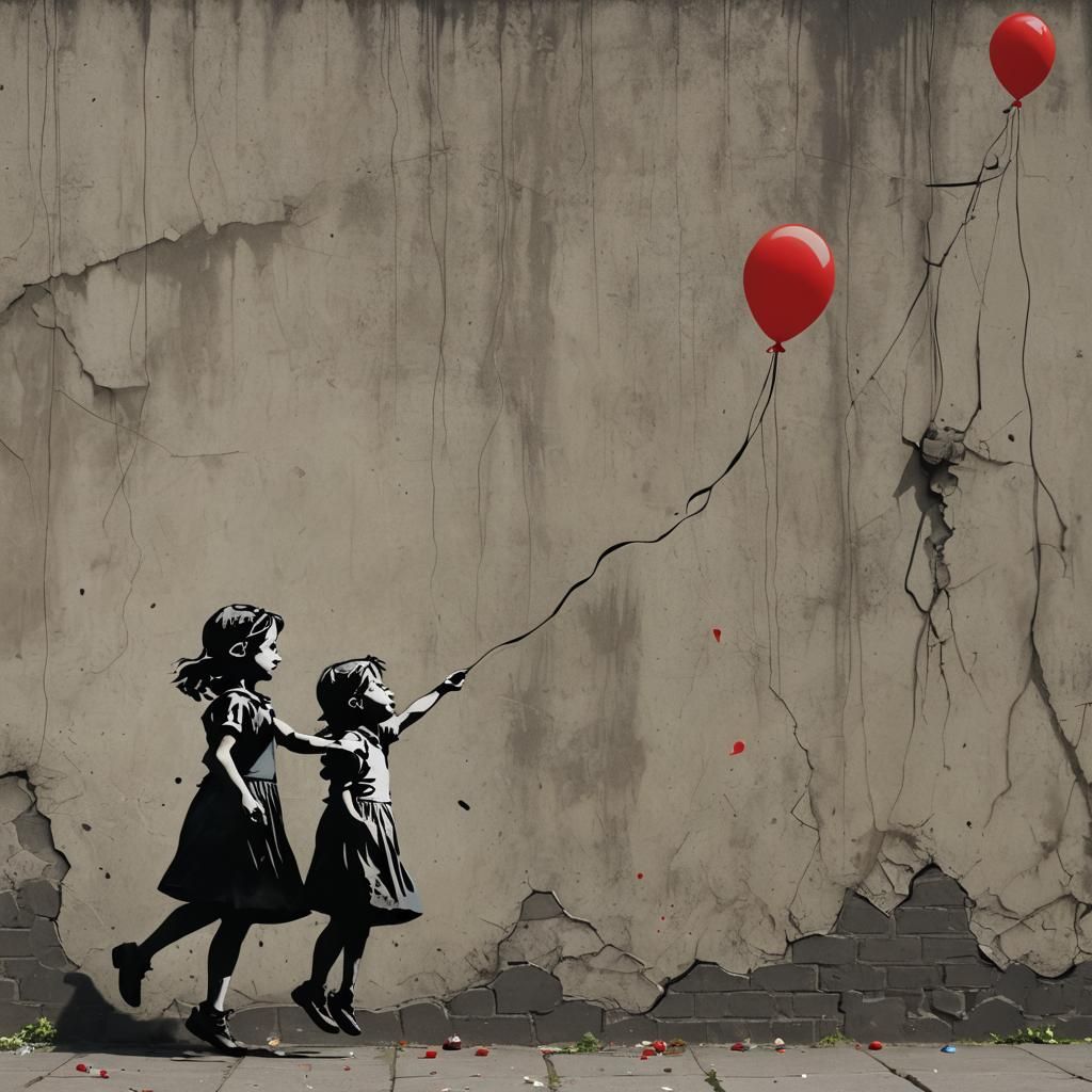 Banksy Style Girl Releases Red Balloon
