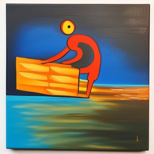 Abstract Oil Painting: Man Adrift in Space