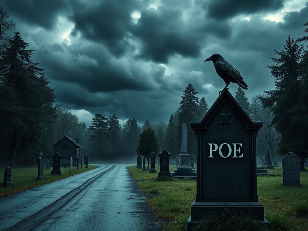 Dark Fantasy Road Through Forest Cemetery