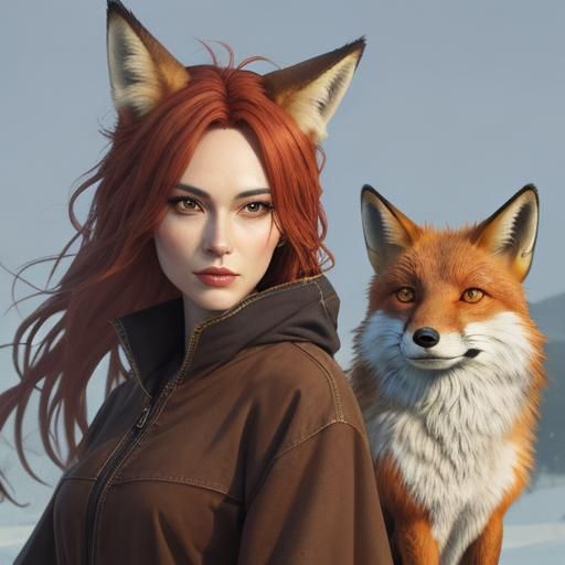 Fox and Wolf Girl Generated by AI