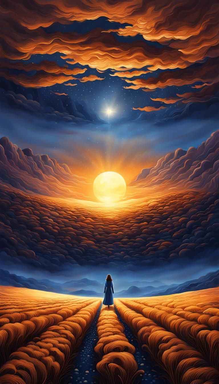Sunrise Over Brown Field in Lucid Fantasy Art