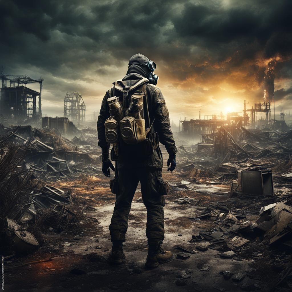 Post-Apocalyptic Stalker in Wasteland Scenery