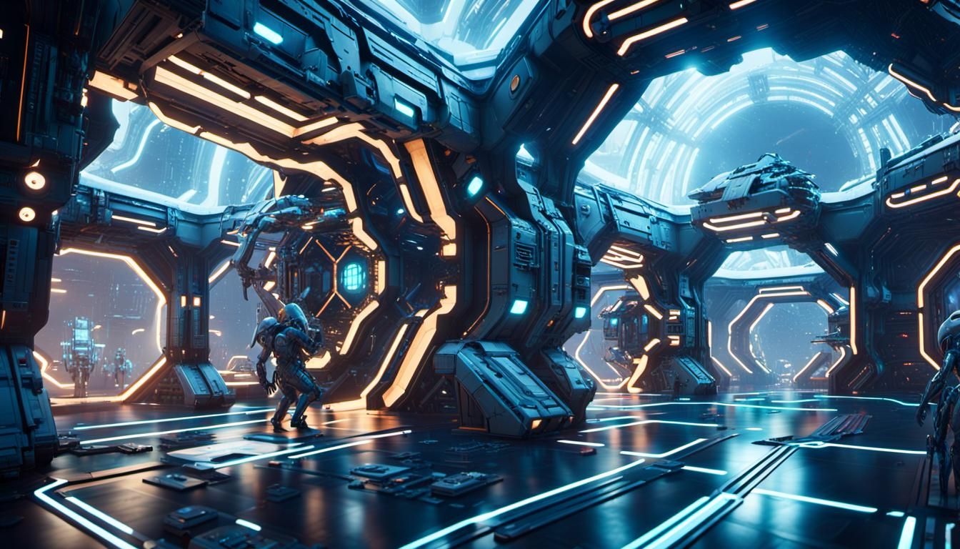 Futuristic Space Station with Alien Citizens