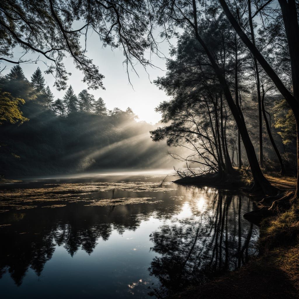 Golden Morning Shadows on Lake Shore