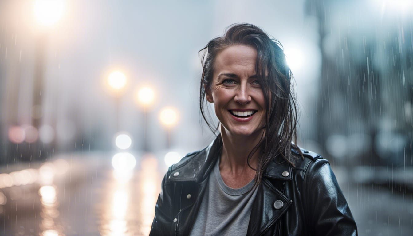 Woman Laughing in Heavy Rain