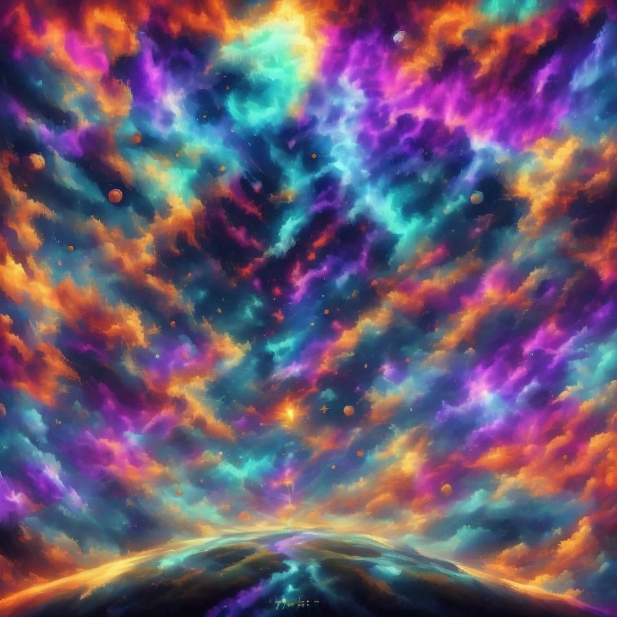 Cosmic Being Embodies Life in Holographic Psychedelic Art