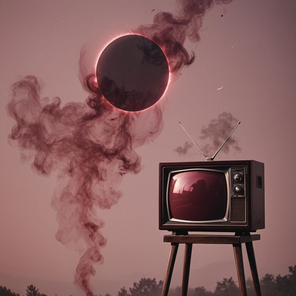Vintage Maroon TV with Eclipse and Rose in Pink Tones