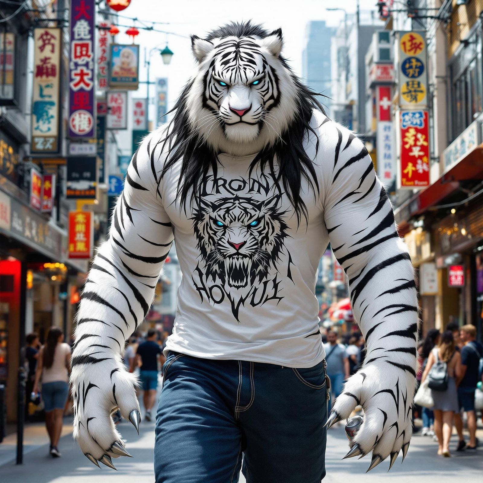 Towering Tiger-Human Hybrid in Casual Attire