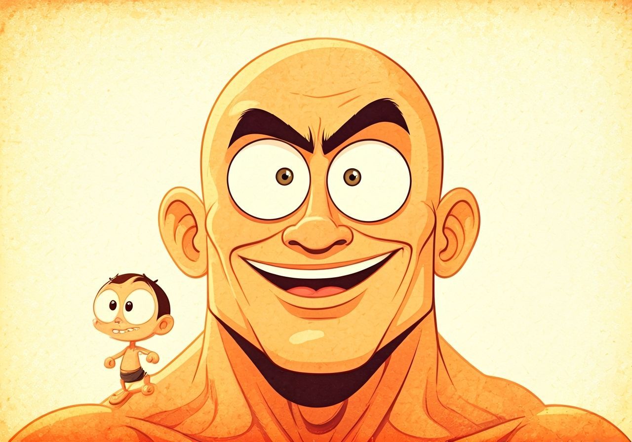 Cartoon Bodybuilder and Sidekick in Disney Style