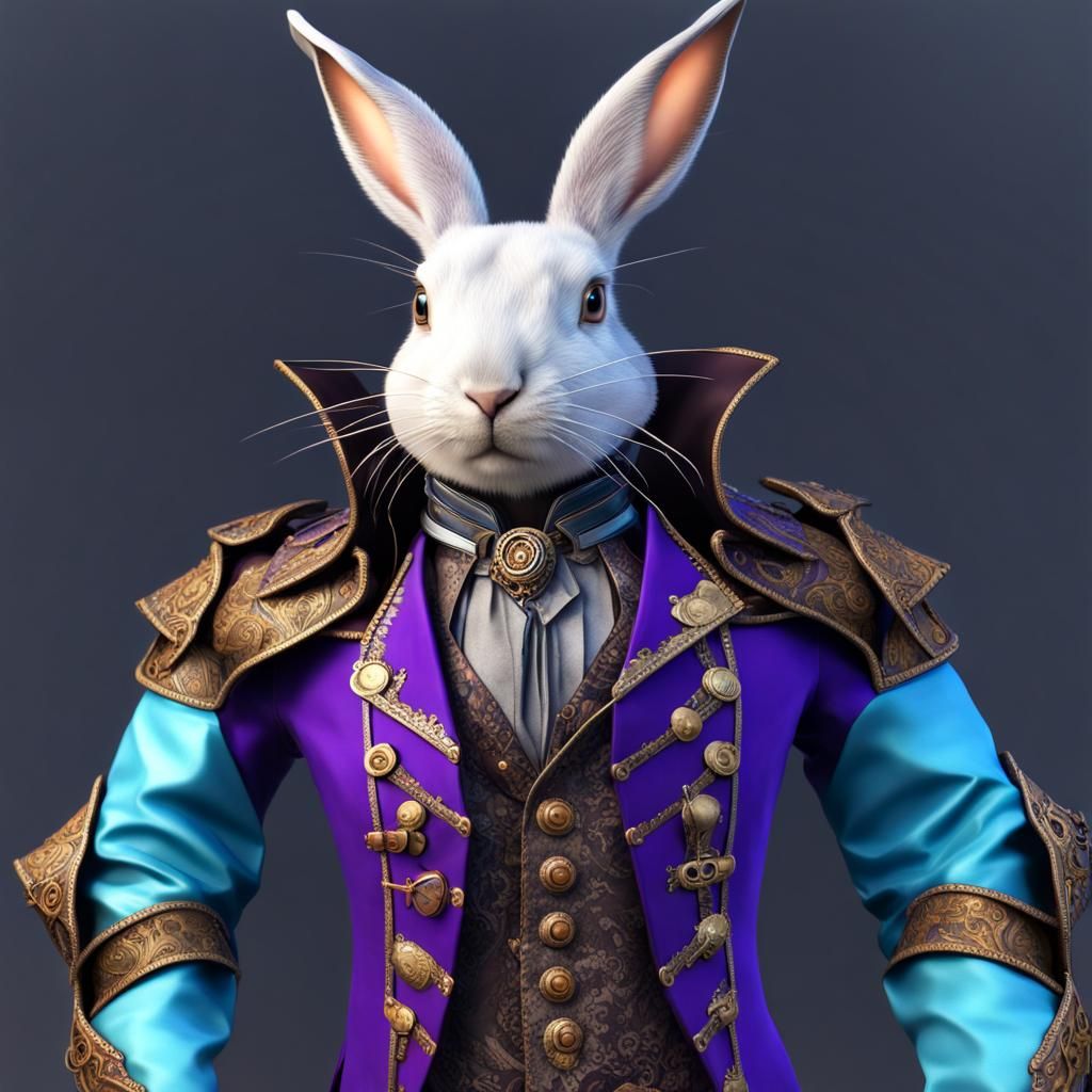Steampunk Rabbit Warrior in Rainbow Armor