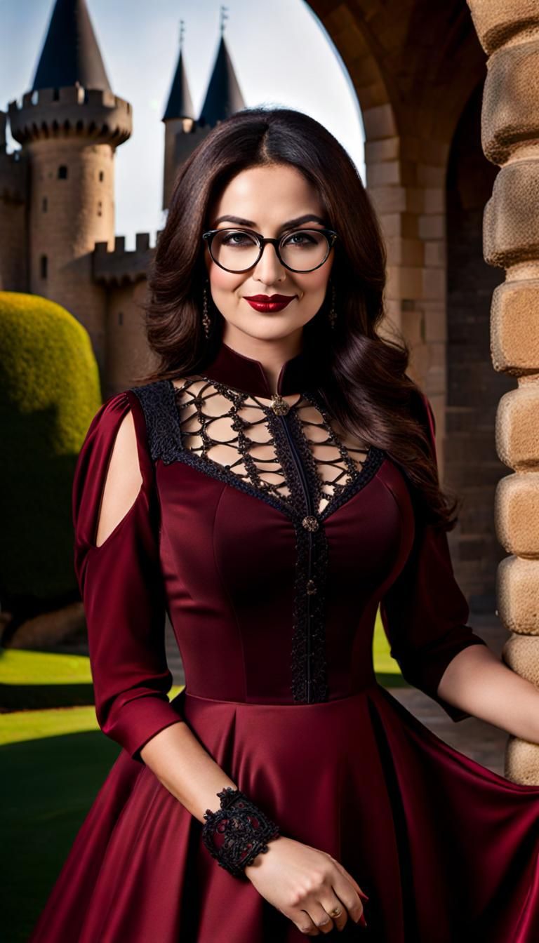 Elegant Arabian Woman in Gothic Dress, Realistic Portrait