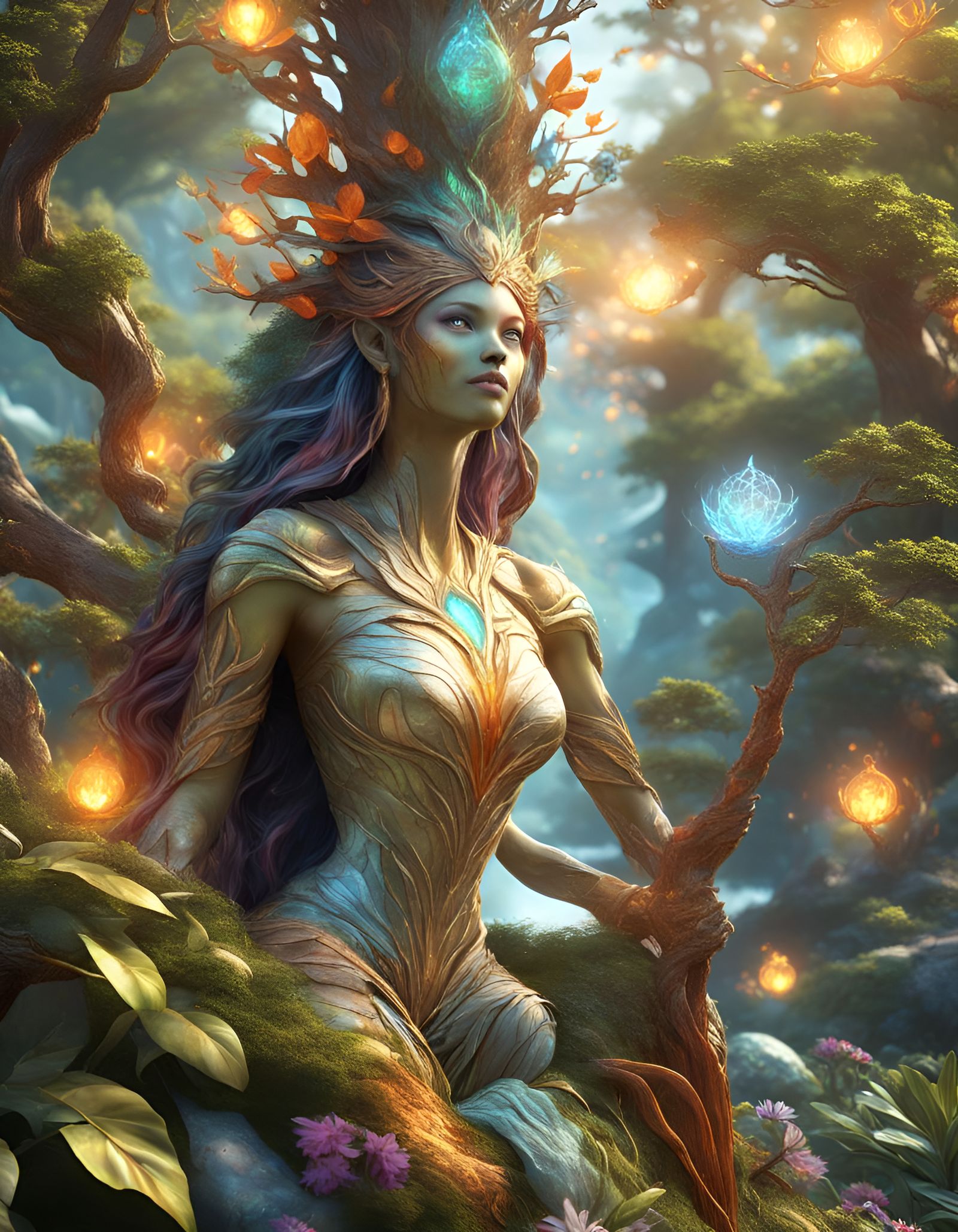 Radiant Elemental Goddess in Fantasy Setting