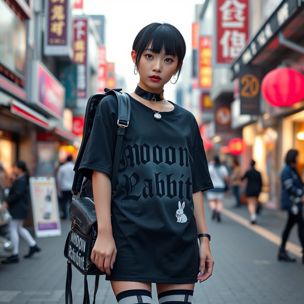Gothic Thai Woman in Harajuku, Hyperrealistic Fashion