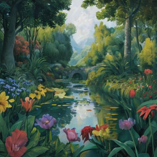 Surreal Musicians in Colorful Landscape, Oil Painting