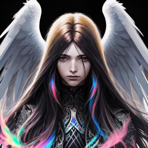 Angelic Woman with Dark Whisper, Hyperrealistic Art