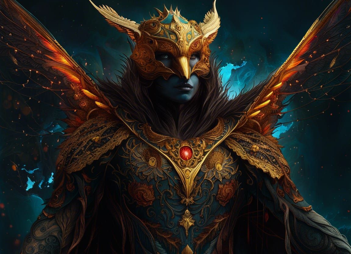 Divine Golden-Crowned Flying Fox Deity in Night Kingdom