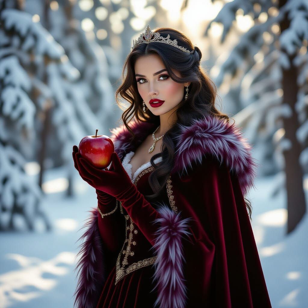 Princess With Poisoned Apple in Snowy Forest
