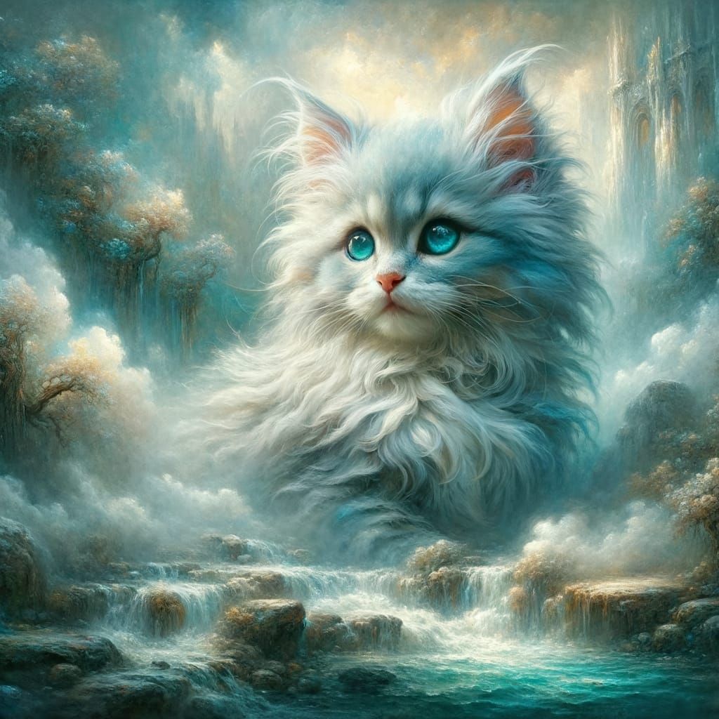 Regal Aquamarine Feline in Enchanted Landscape