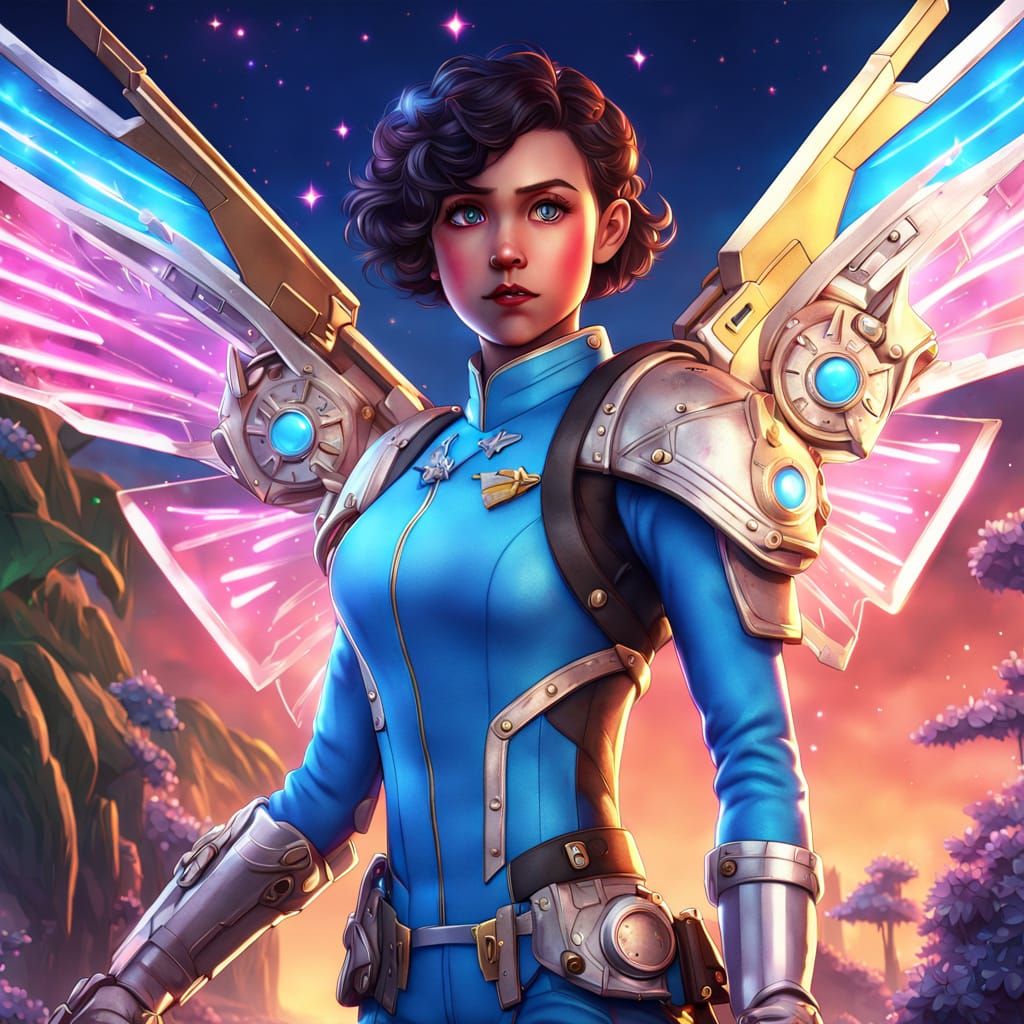 Brunette in Starship Uniform with Lazer Blaster