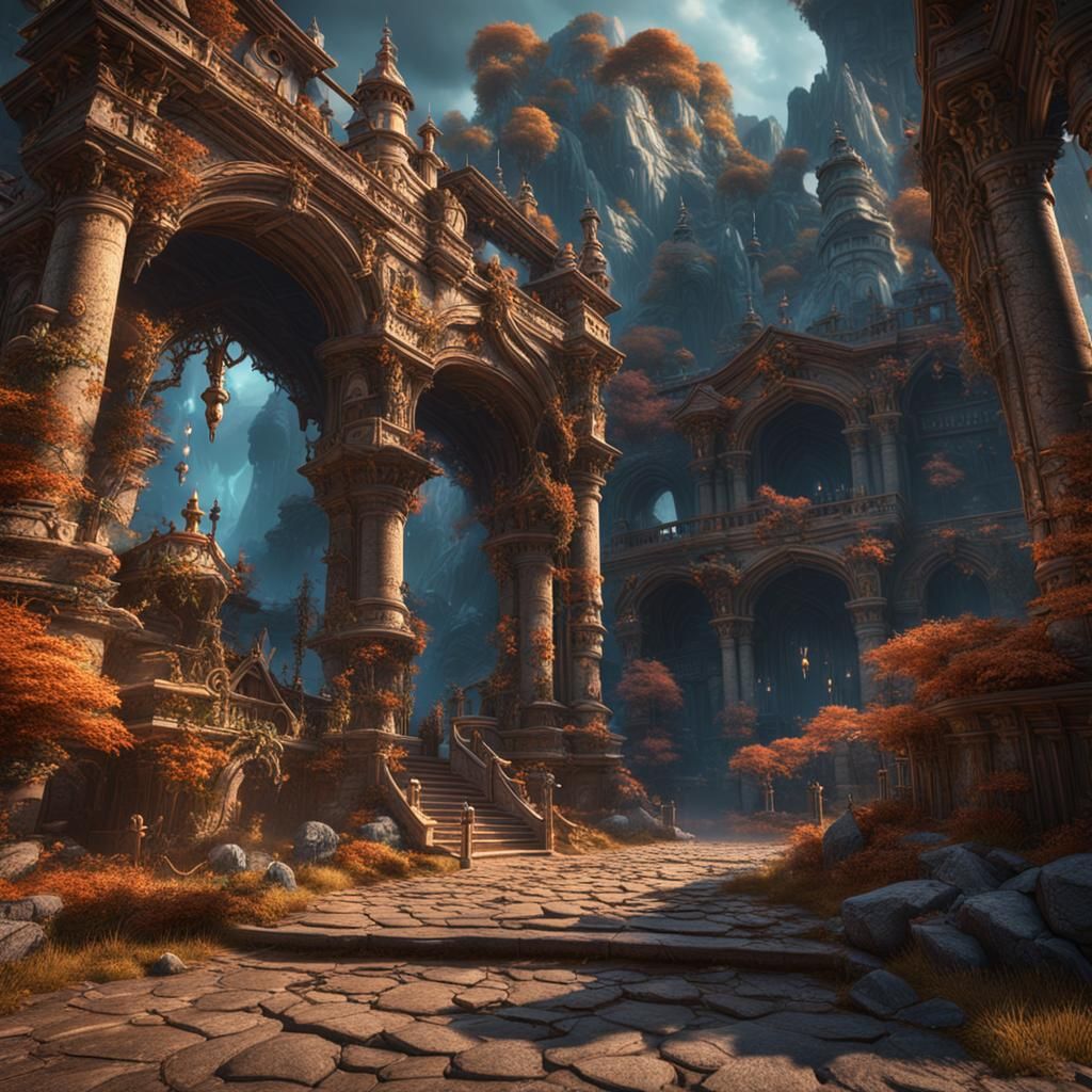 Fantastical Ancient City in Detailed Matte Painting