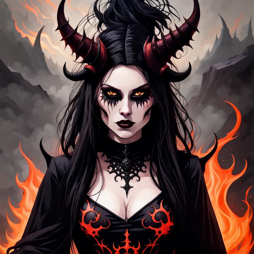 Hellfire Goth Demon Goddess Illustration