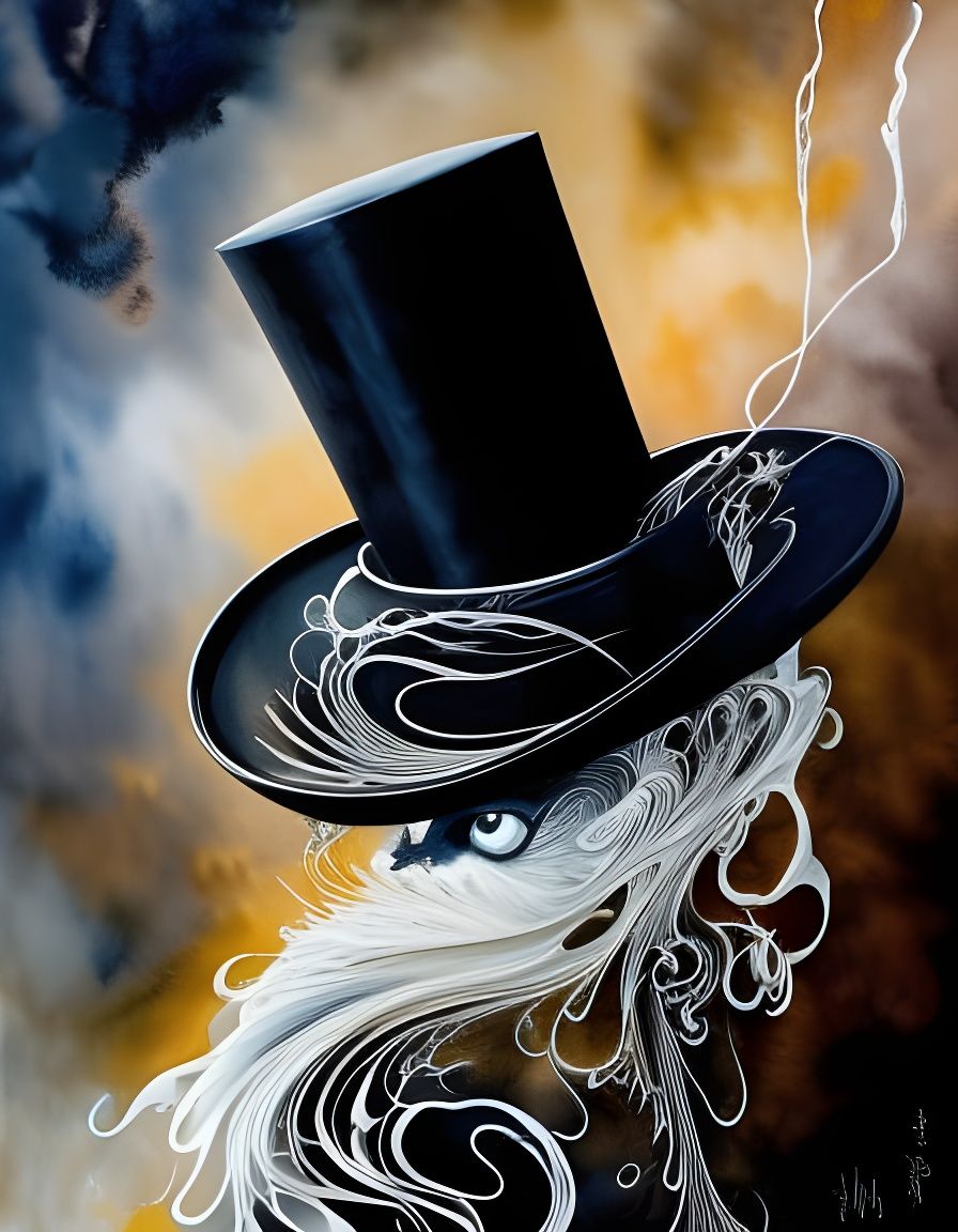 Intricate Top Hat in Flowing Black Ink