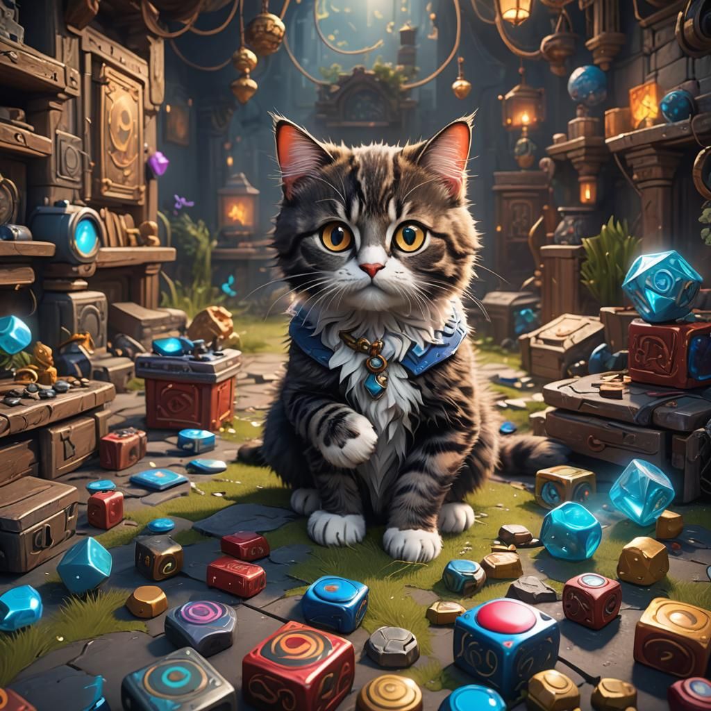 Cute Cat Gaming in a Fantastical World