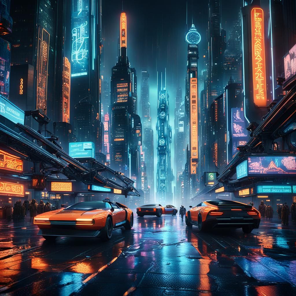 Cyberpunk Megalopolis with Neon Reflections