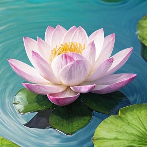 Blooming Lotus Flower in Watercolor on Pond