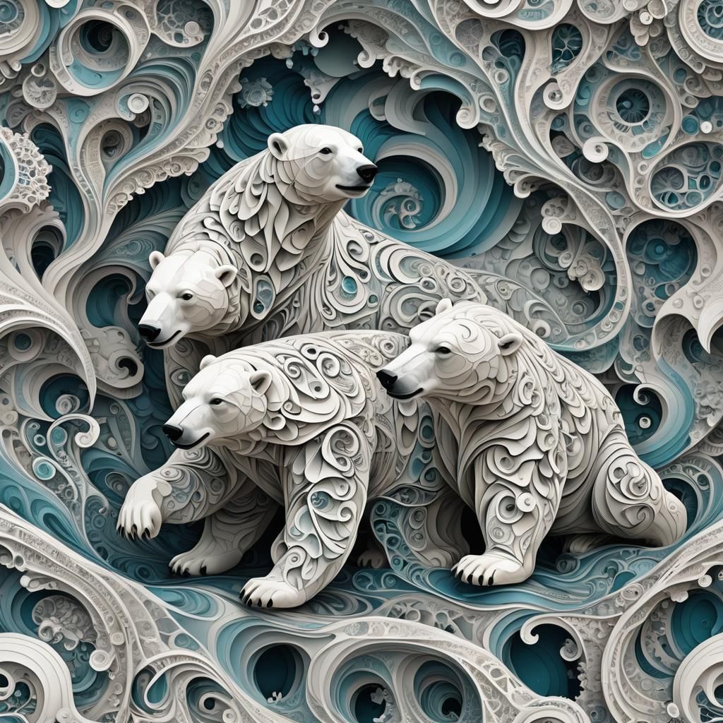 Polar Bears Romping in Abstract Fractal Art