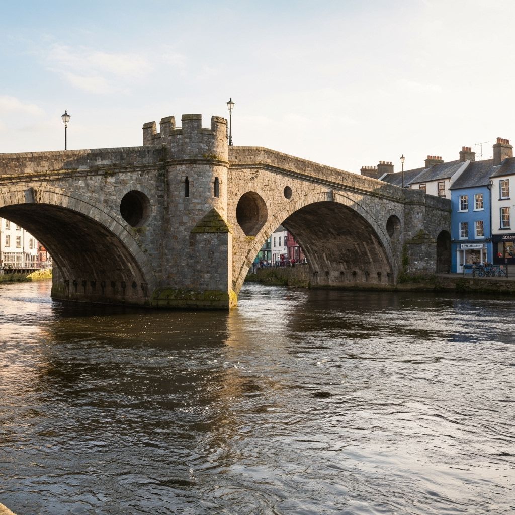 Cinematic View of Monnow Bridge, Monmouth, Wales