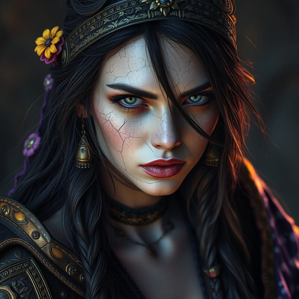 Gothic Boho Goddess with Cracked Skin Armor