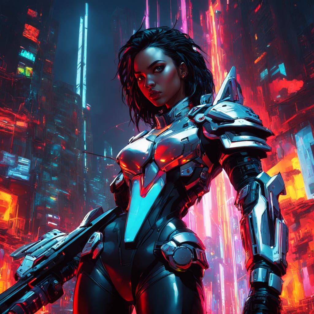 Cyberpunk Girl in Neon Cityscape