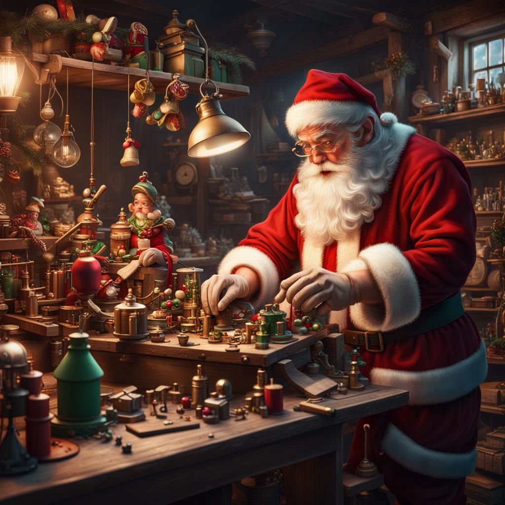 Vintage Santa Claus's Toy Workshop: A Fantastical Scene