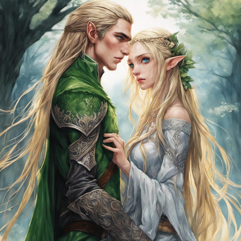 Anime Art: Elf and Human Hand in Hand