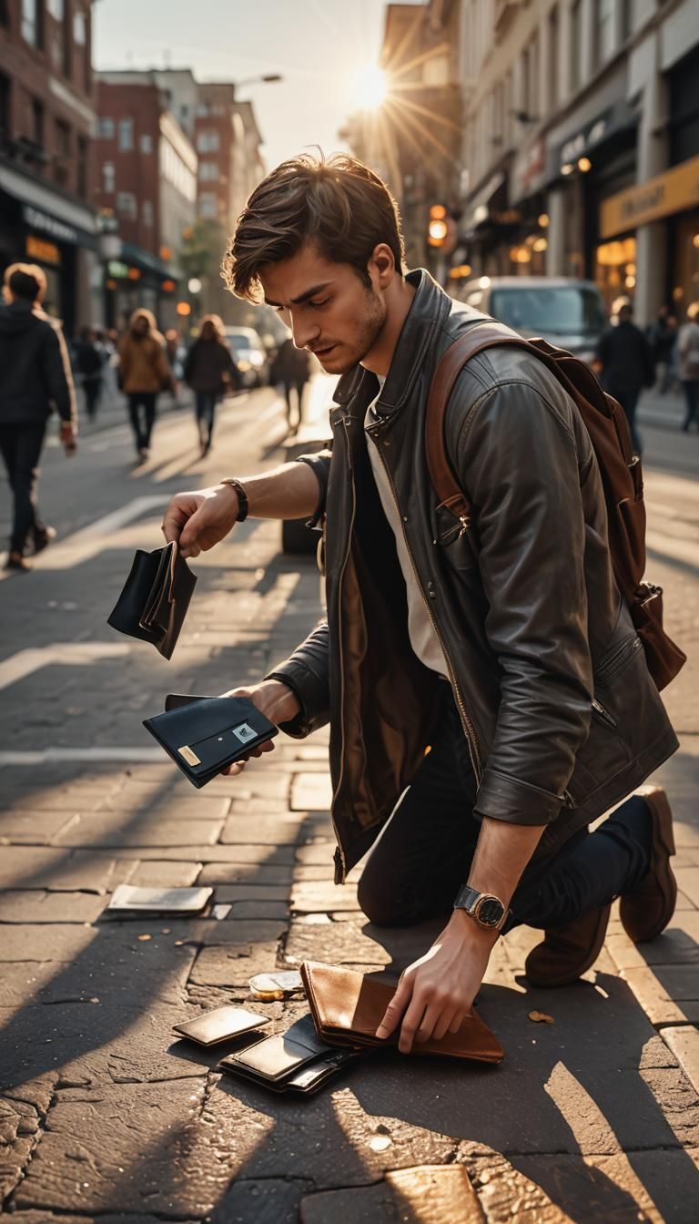 Man Picks Up Wallet: Hyper-Realistic Digital Art