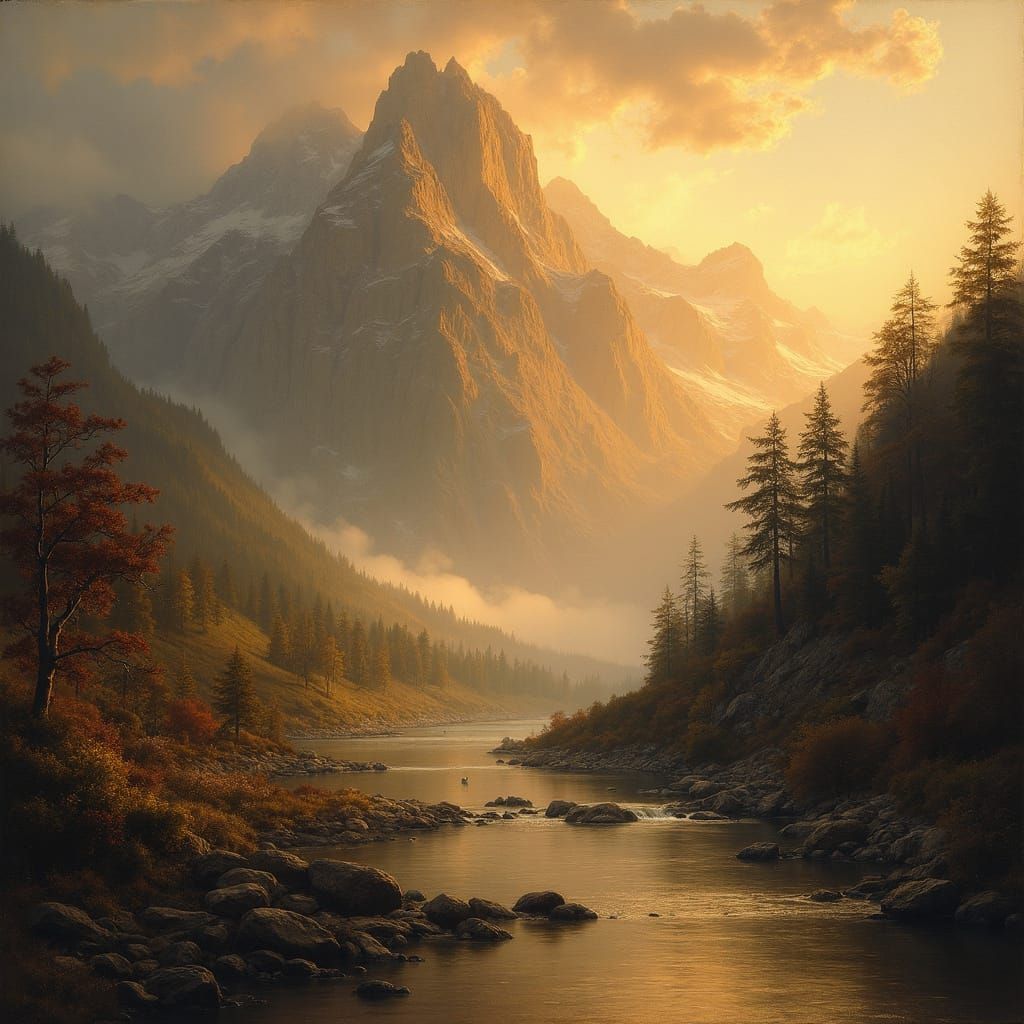 Romantic Mountain Landscape in Warm Earthy Tones