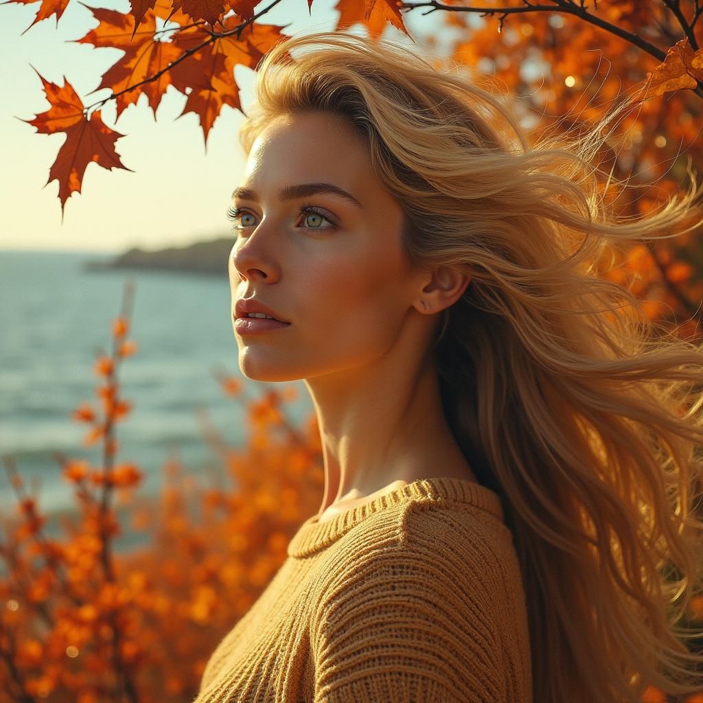Autumnal Seascape Portrait in Nostalgic Realism Style