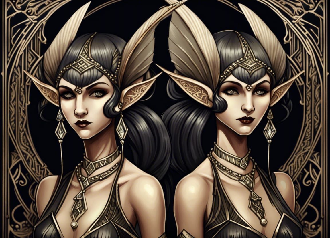 Art Deco Elf Flappers in Dark Fantasy Style