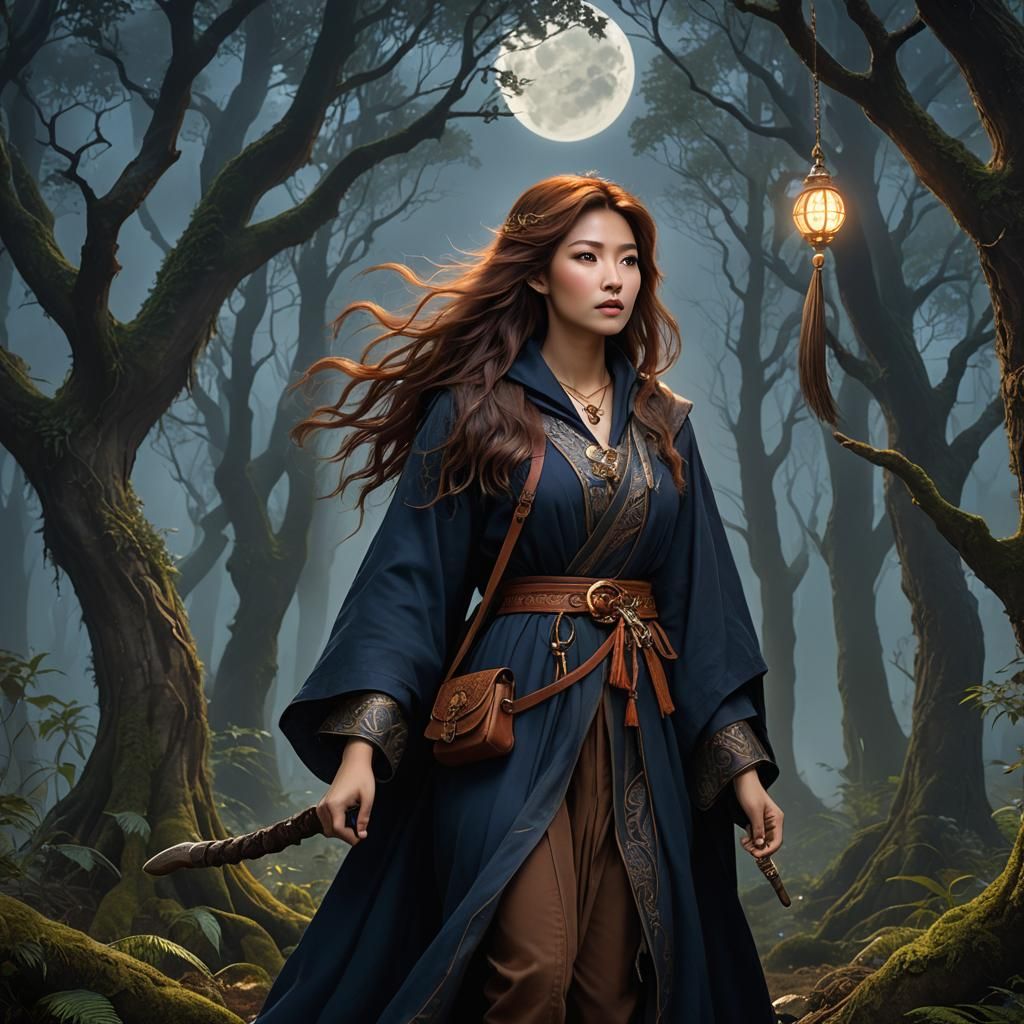 Mystical Half-Werewolf Druid in Forest, Fantasy Art