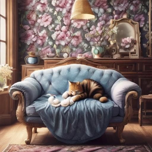 Cozy Cat Nap in Bohemian Living Room