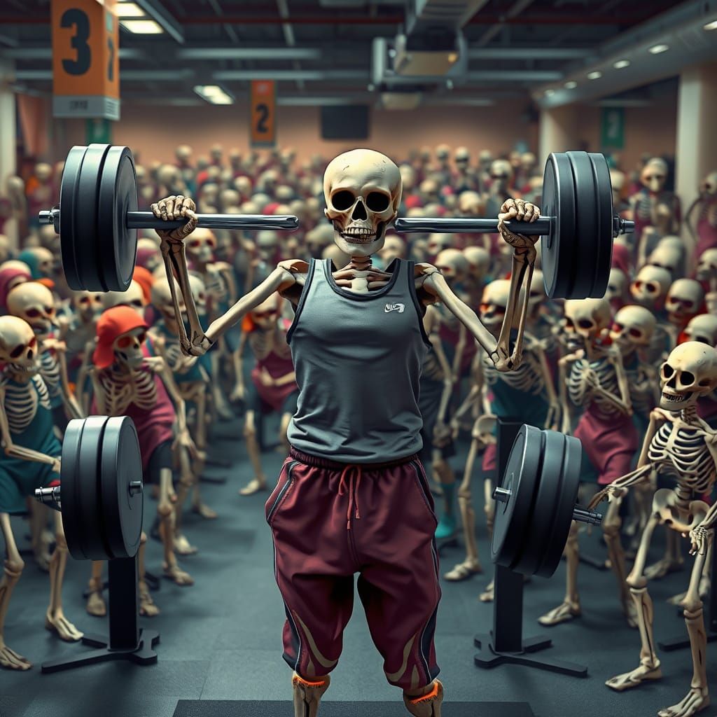 Skeleton Gym Workout in Digital Art Style
